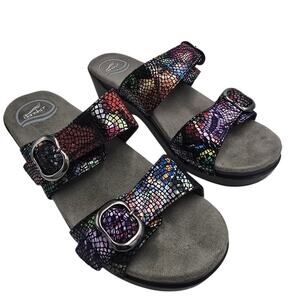 Dansko Sophie Mosaic Slide Wedge Sandals Womens EU 38 US 7.5 8 Leather Buckle